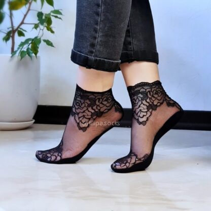 جوراب مچی گیپوری گل رز مجلسی زنانه 06